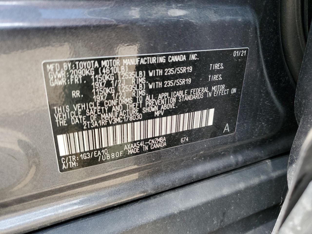 2021 Toyota Rav4 Xle Premium VIN: 2T3A1RFV3MC178030 Lot: 58506994