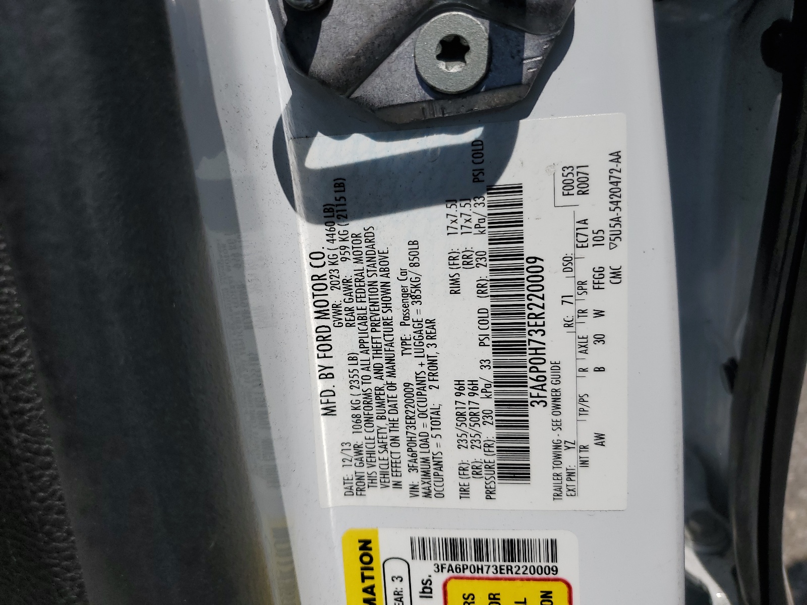 3FA6P0H73ER220009 2014 Ford Fusion Se