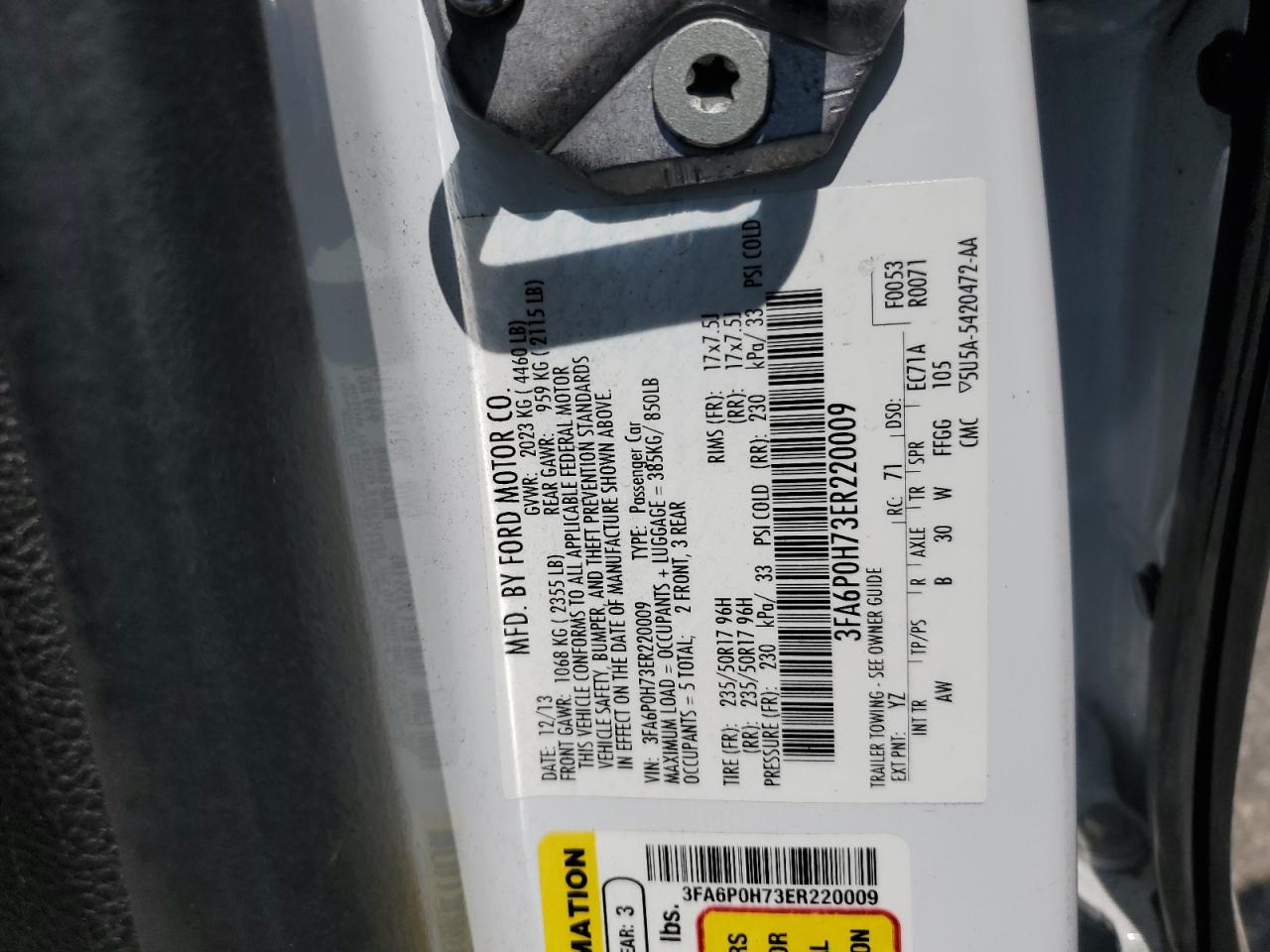 2014 Ford Fusion Se VIN: 3FA6P0H73ER220009 Lot: 56906634