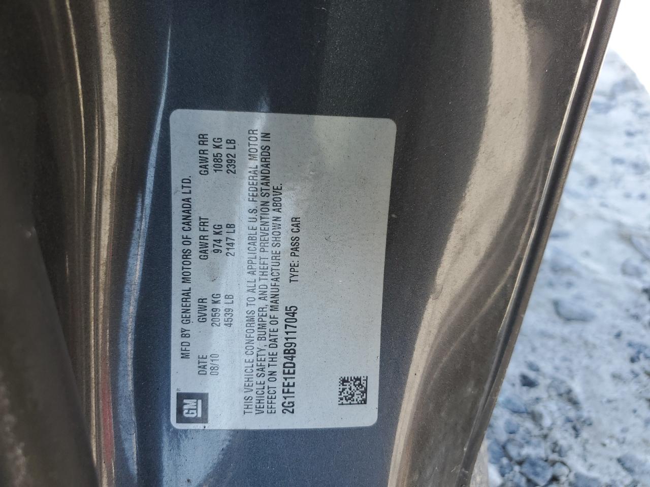 2011 Chevrolet Camaro Ls VIN: 2G1FE1ED4B9117045 Lot: 57280014