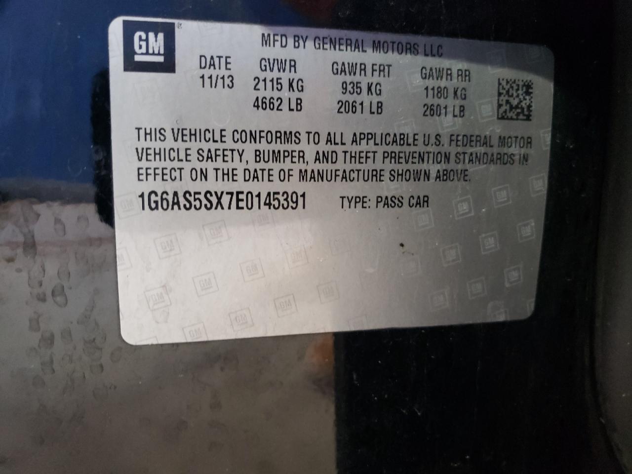 2014 Cadillac Cts Performance Collection VIN: 1G6AS5SX7E0145391 Lot: 60814454