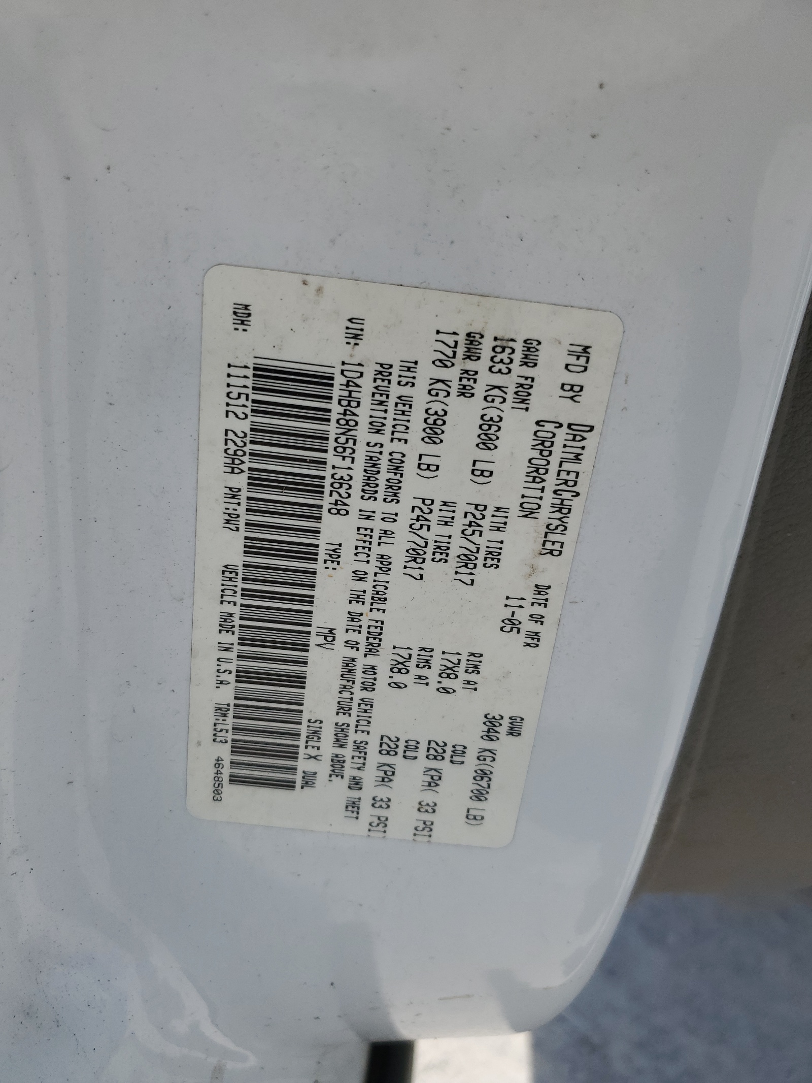 1D4HB48N56F136248 2006 Dodge Durango Slt