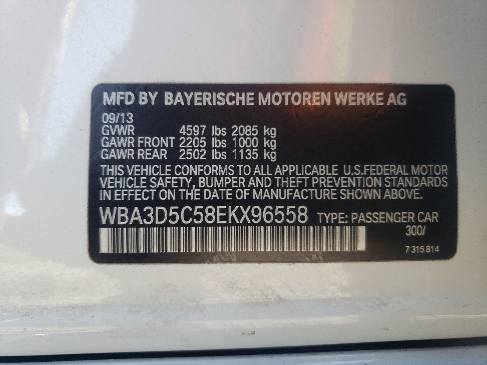 WBA3D5C58EKX96558 2014 BMW 328 D xDrive