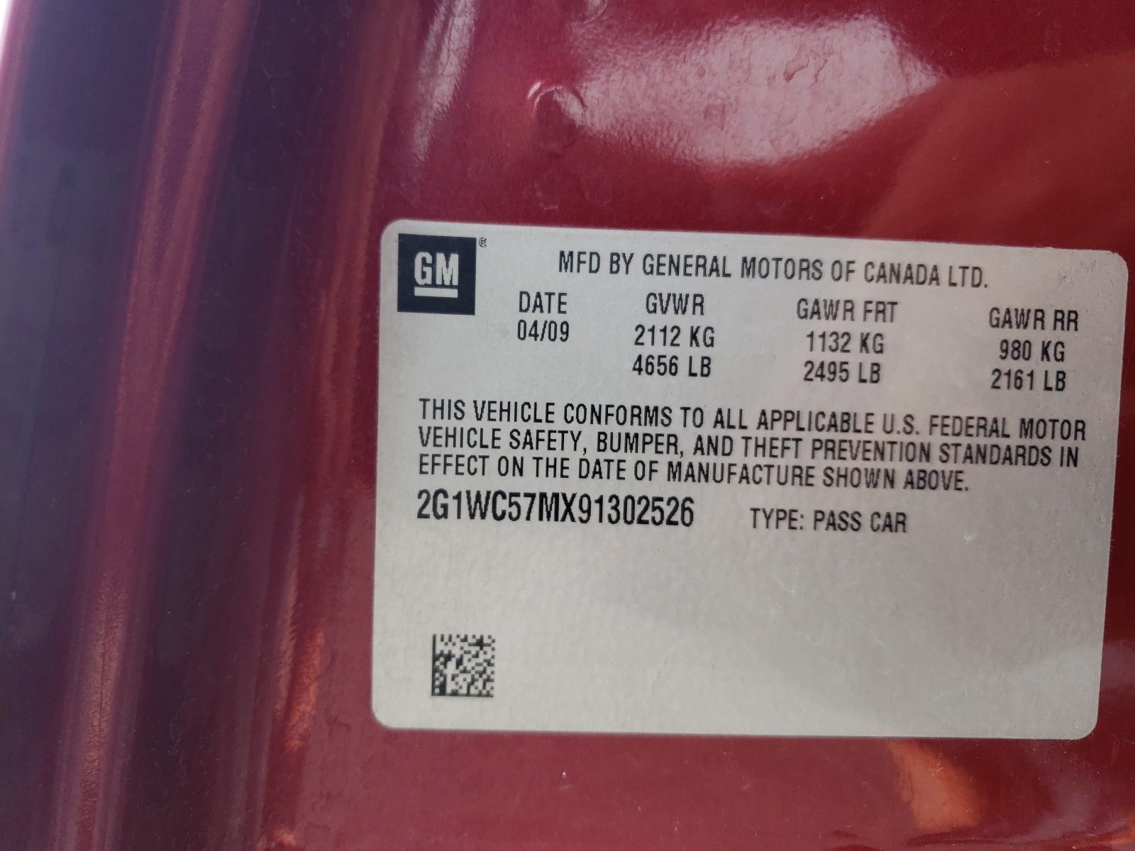 2G1WC57MX91302526 2009 Chevrolet Impala 2Lt