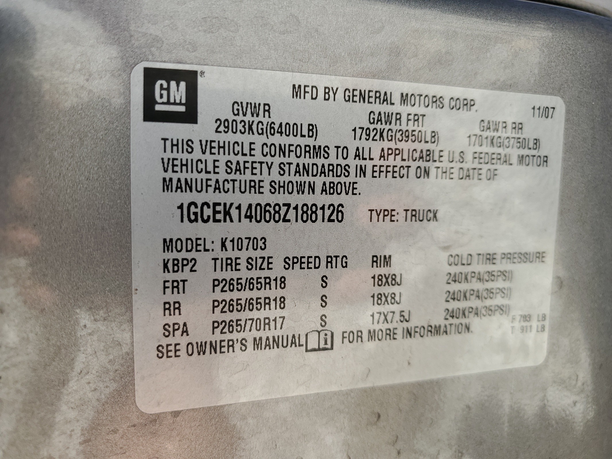 1GCEK14068Z188126 2008 Chevrolet Silverado K1500