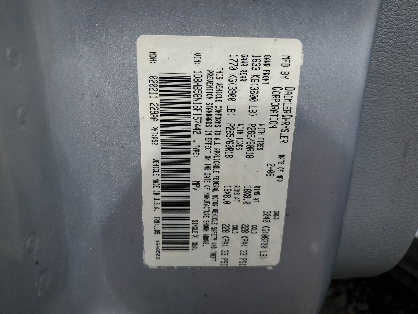 1D8HB58N16F157442 2006 Dodge Durango Limited