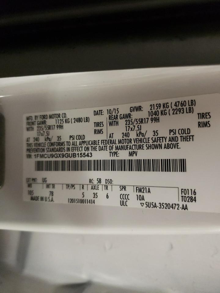 2016 Ford Escape Se VIN: 1FMCU9GX9GUB15543 Lot: 57262004