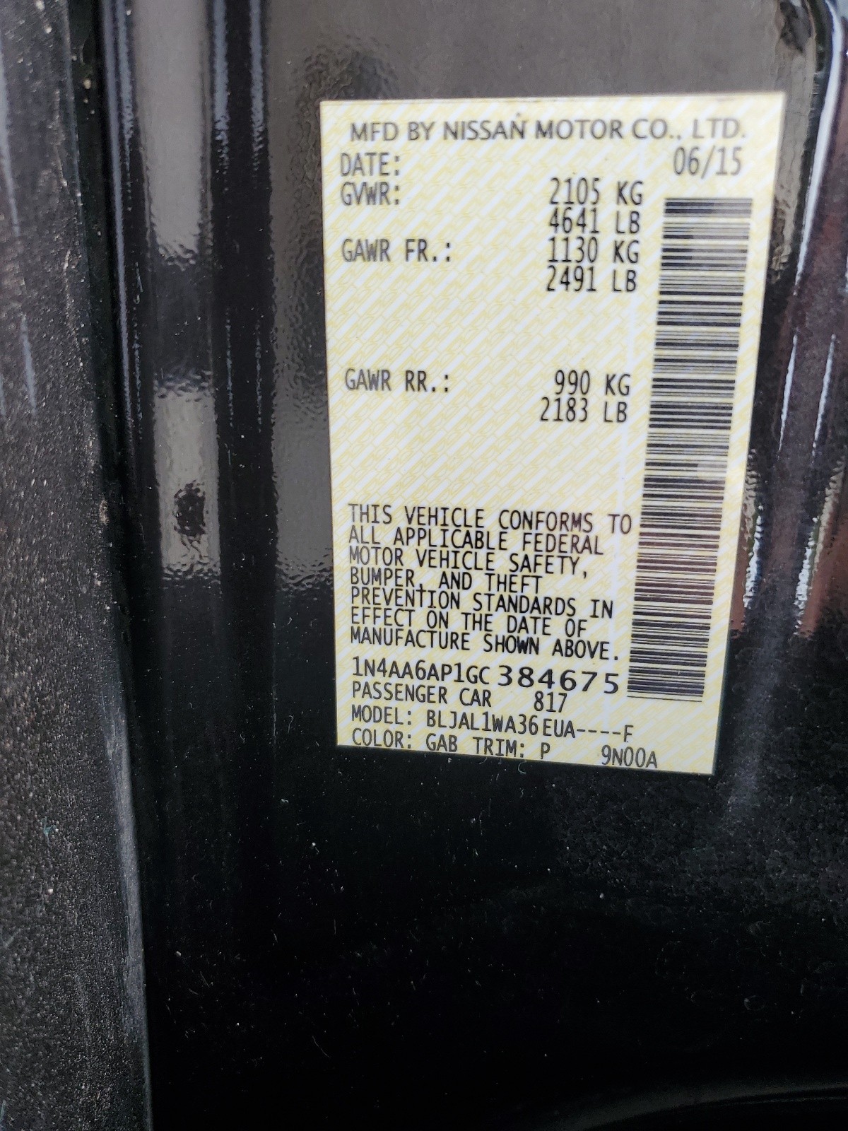 1N4AA6AP1GC384675 2016 Nissan Maxima 3.5S