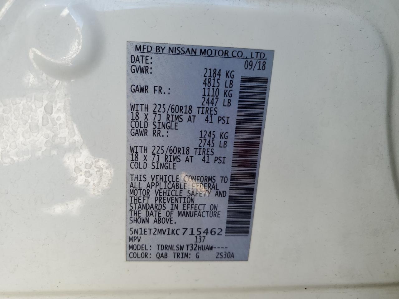 5N1ET2MV1KC715462 2019 Nissan Rogue Sv Hybrid