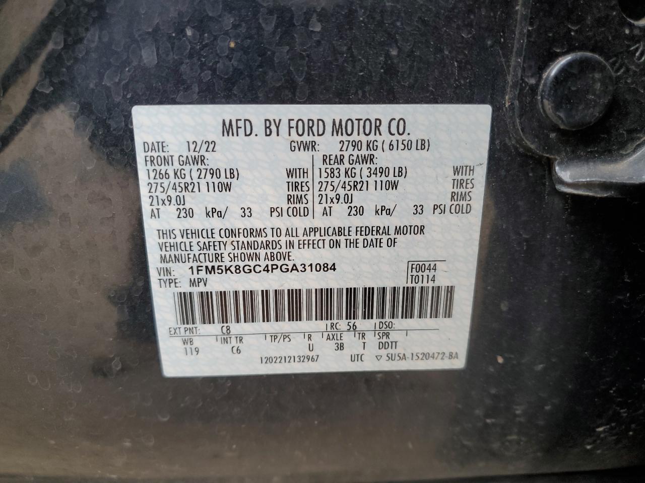 2023 Ford Explorer St VIN: 1FM5K8GC4PGA31084 Lot: 60631634