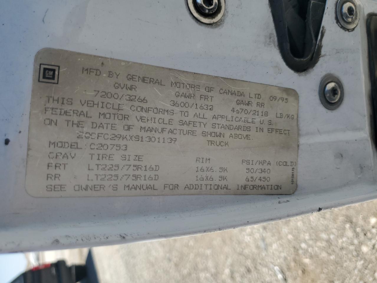 1995 Chevrolet Gmt-400 C2500 VIN: 2GCFC29KXS1301139 Lot: 59282284