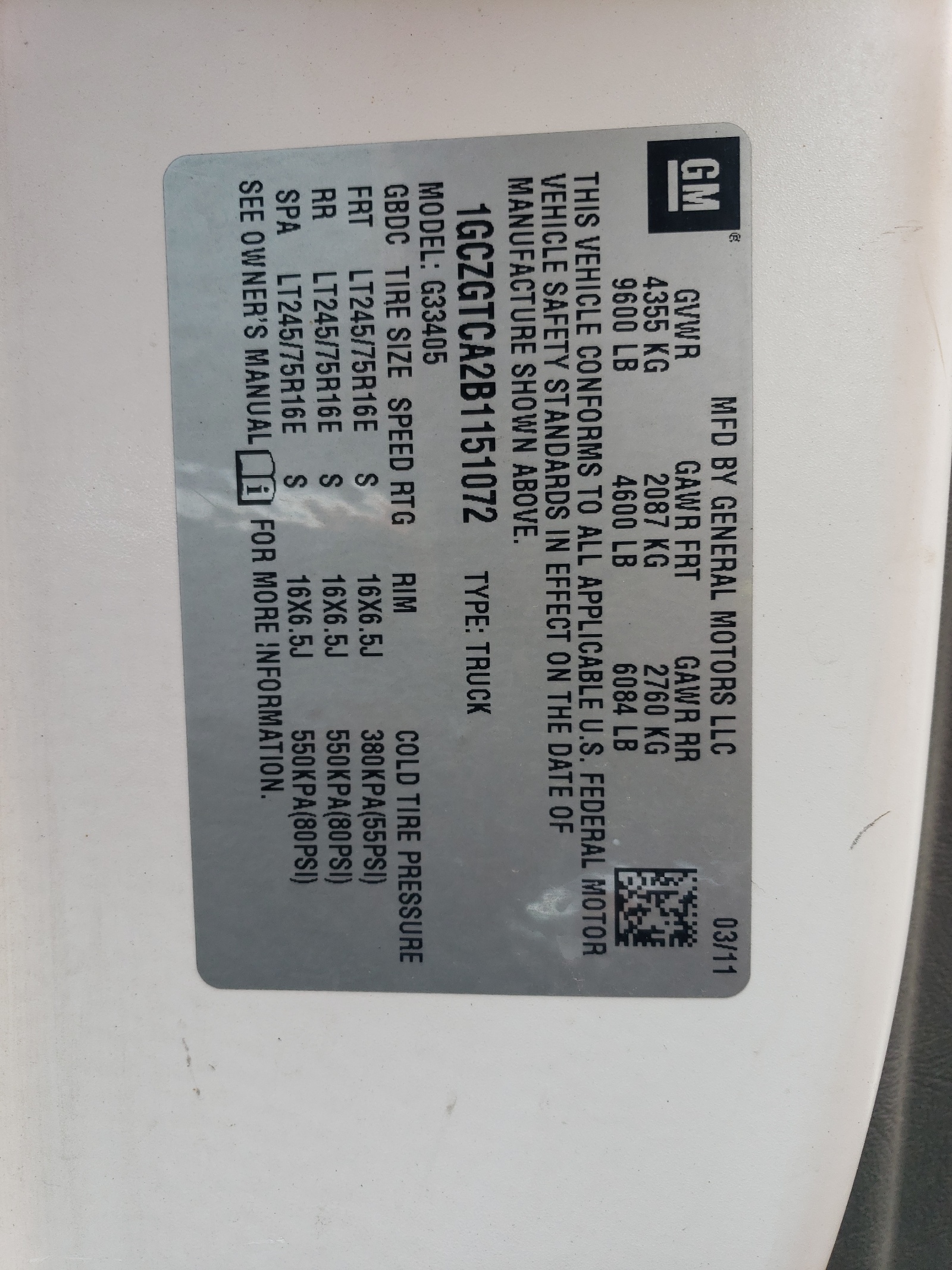 1GCZGTCA2B1151072 2011 Chevrolet Express G3500