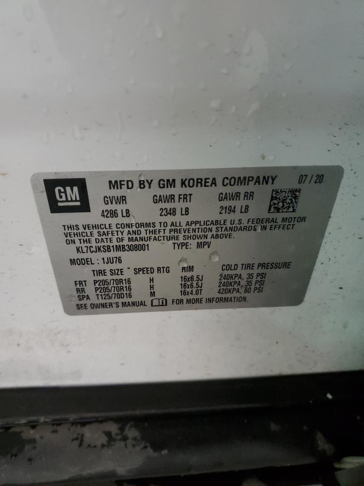 2021 Chevrolet Trax Ls VIN: KL7CJKSB1MB308001 Lot: 58959084