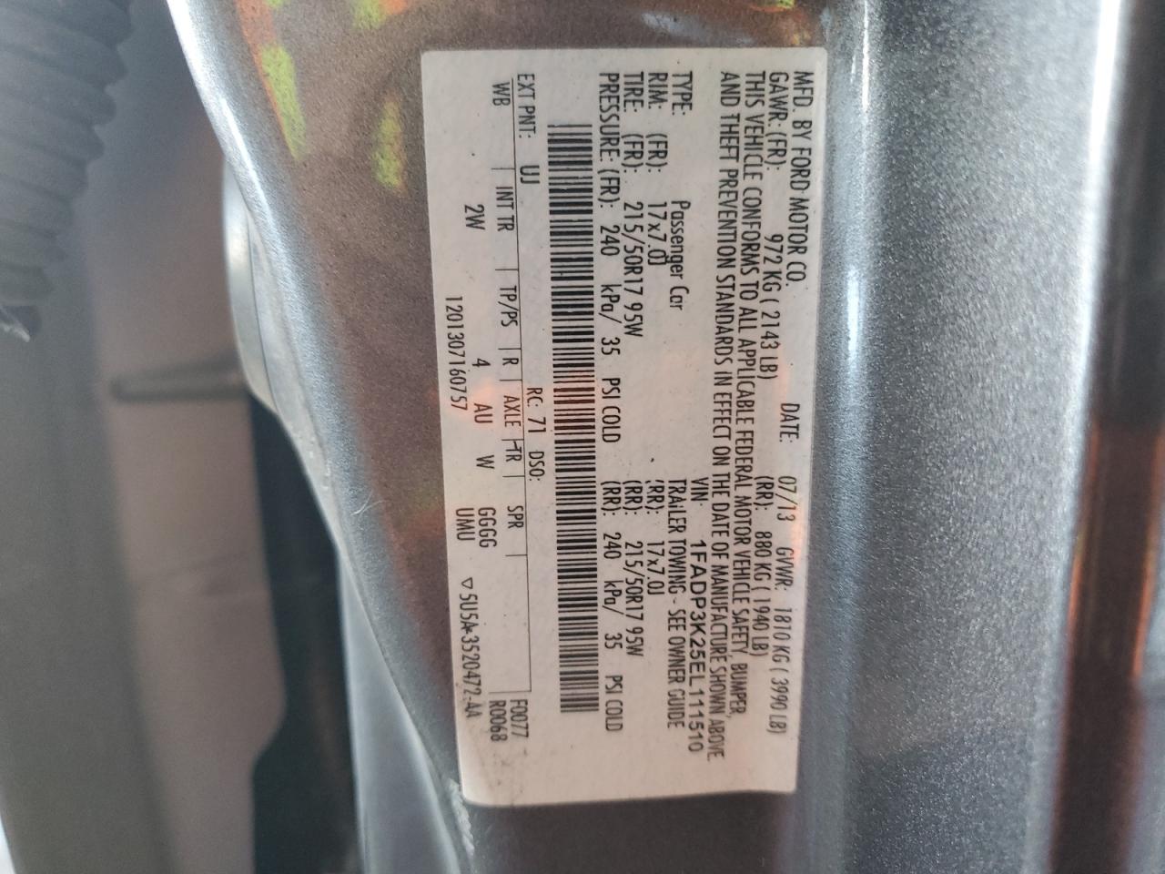 2014 Ford Focus Se VIN: 1FADP3K25EL111510 Lot: 57493864