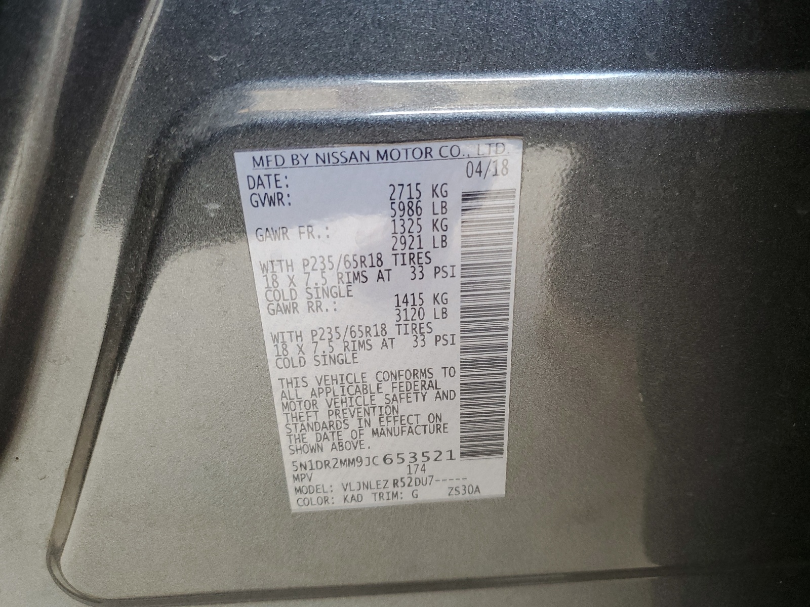 5N1DR2MM9JC653521 2018 Nissan Pathfinder S