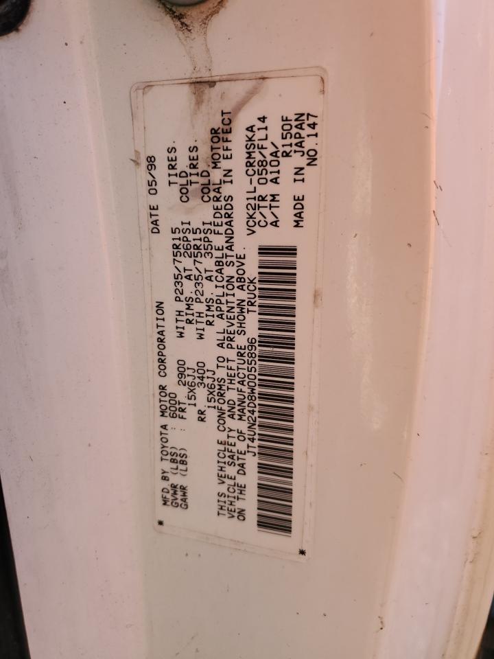 1998 Toyota T100 Xtracab Sr5 VIN: JT4UN24D8W0055896 Lot: 57771994