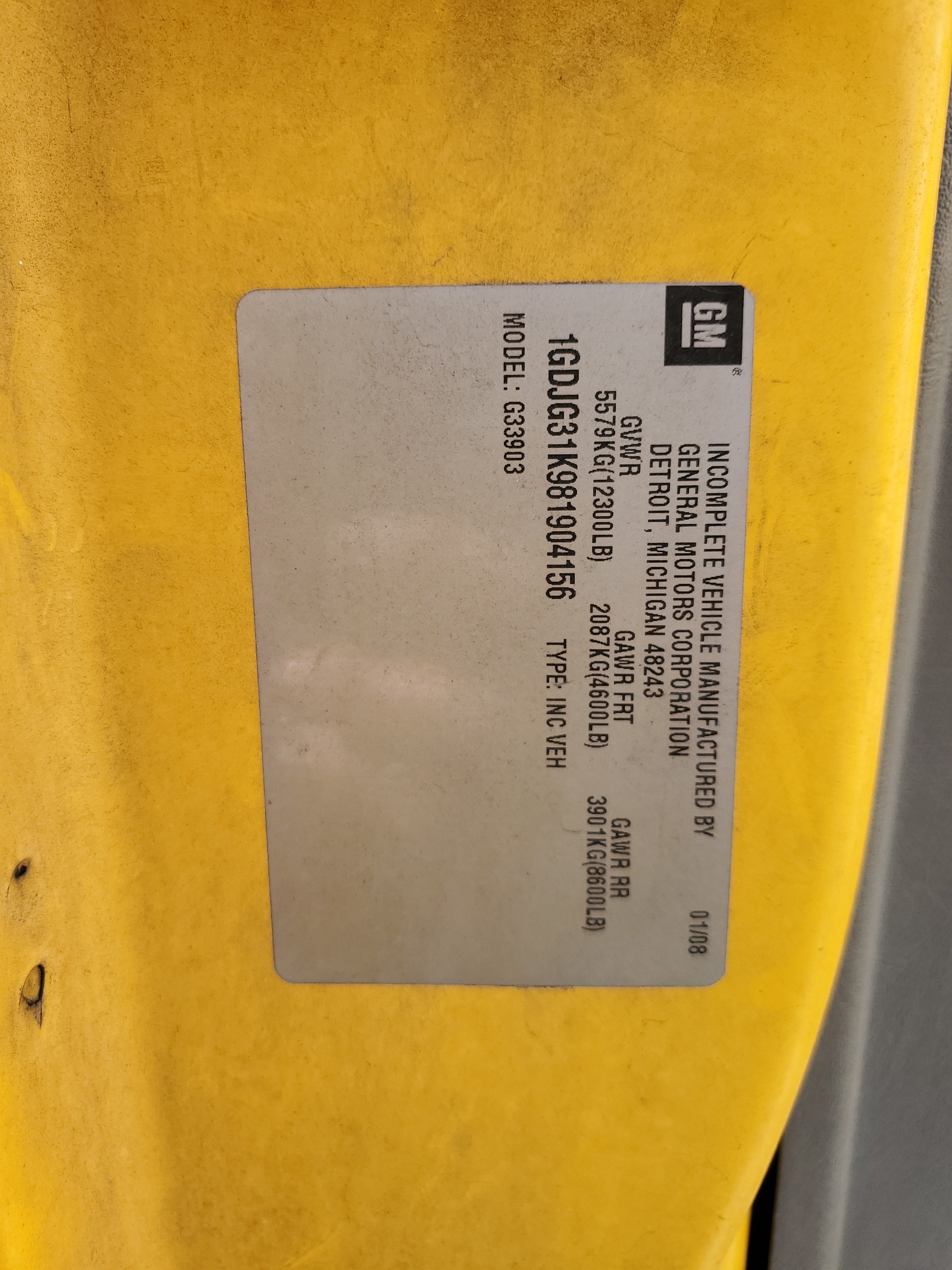 1GDJG31K981904156 2008 GMC Savana Cutaway G3500