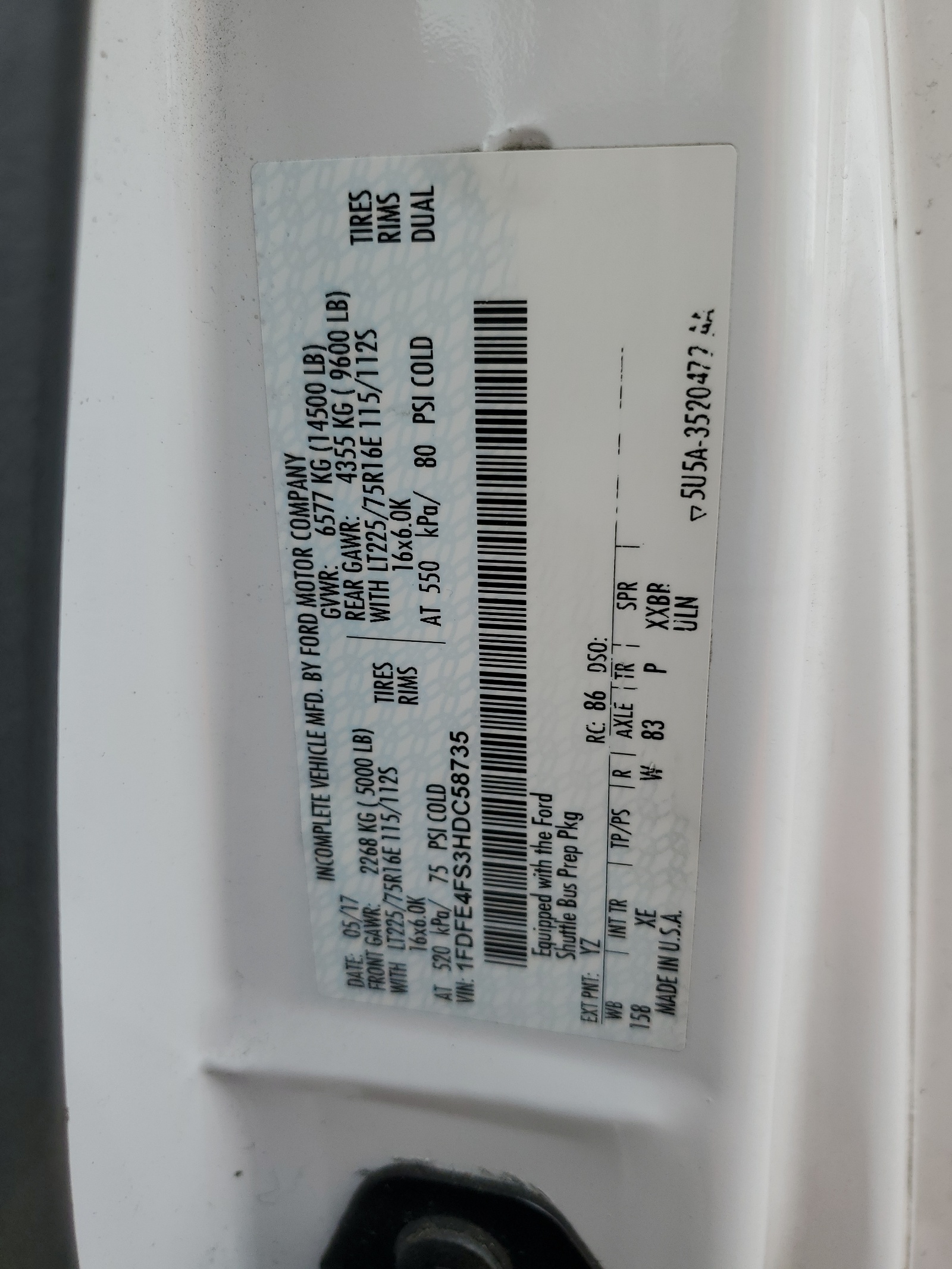 1FDFE4FS3HDC58735 2017 Ford Econoline E450 Super Duty Cutaway Van