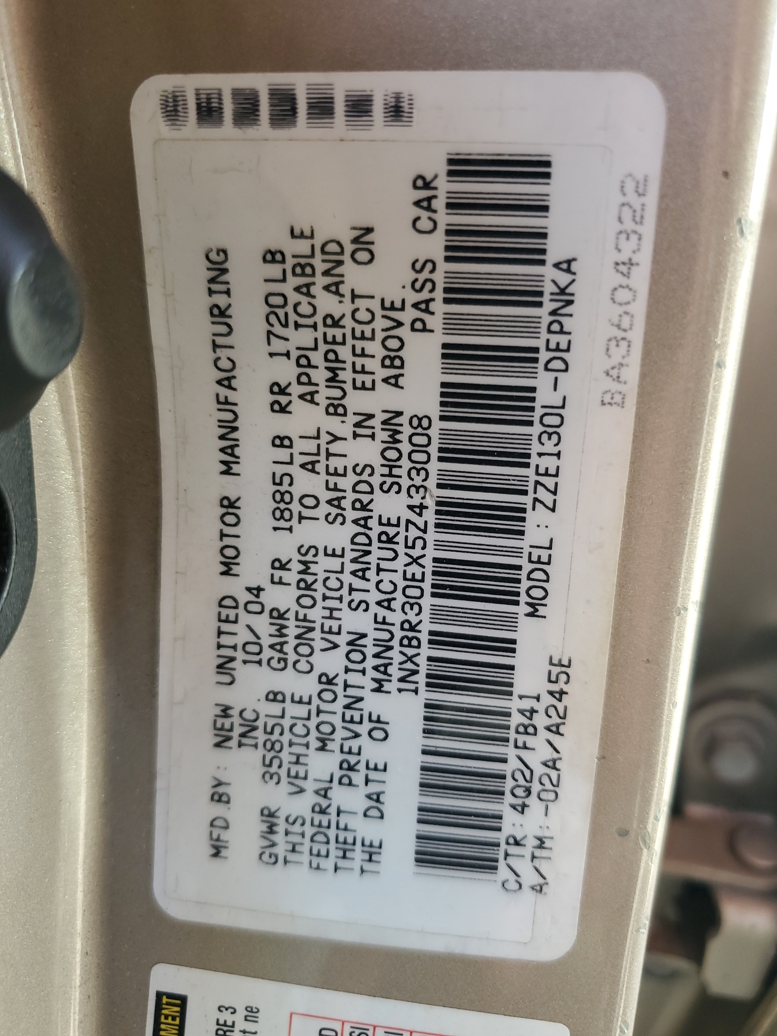 1NXBR30EX5Z433008 2005 Toyota Corolla Ce