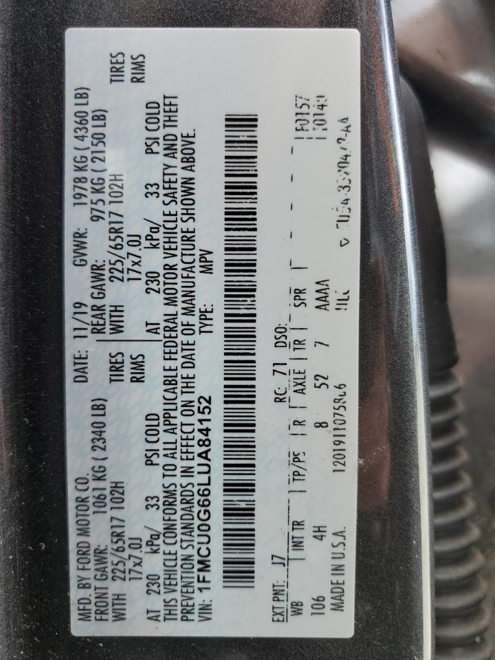 2020 Ford Escape Se VIN: 1FMCU0G66LUA84152 Lot: 58533884