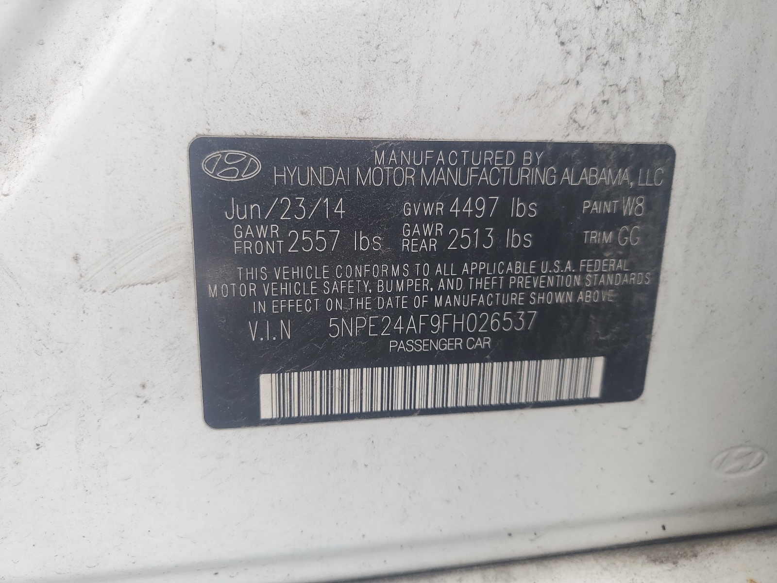 5NPE24AF9FH026537 2015 Hyundai Sonata Se