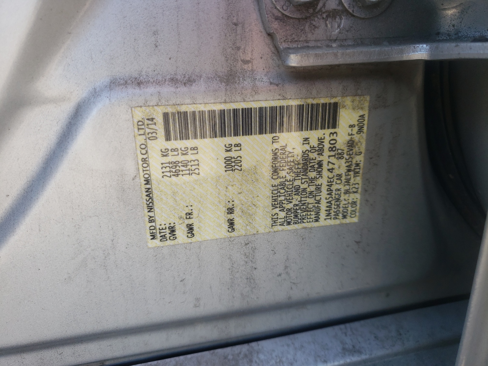 1N4AA5AP4EC471803 2014 Nissan Maxima S