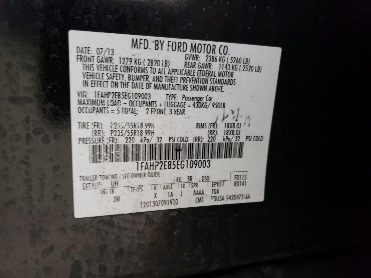 2014 Ford Taurus Sel VIN: 1FAHP2E85EG109003 Lot: 59115394