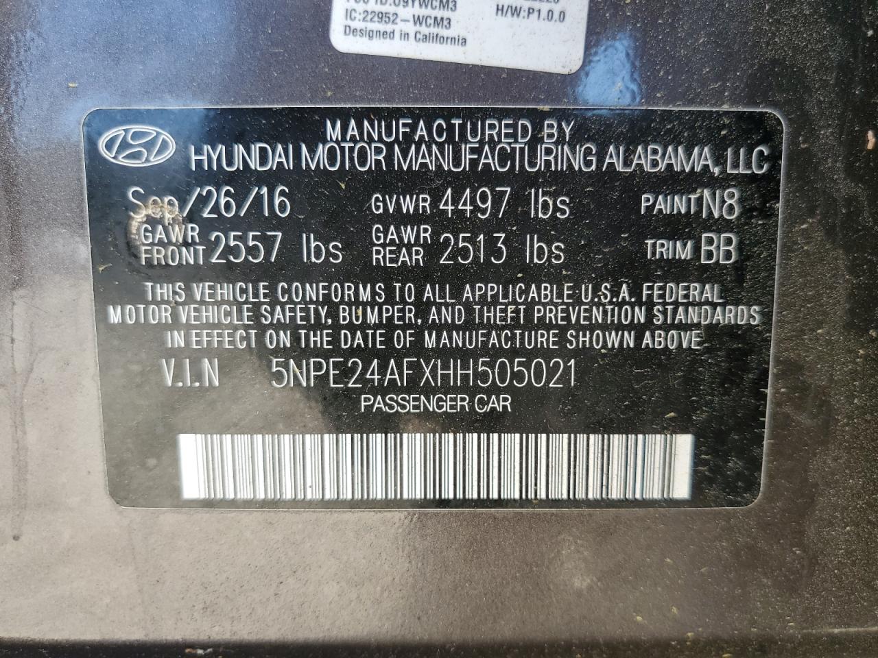 2017 Hyundai Sonata Se VIN: 5NPE24AFXHH505021 Lot: 57810044