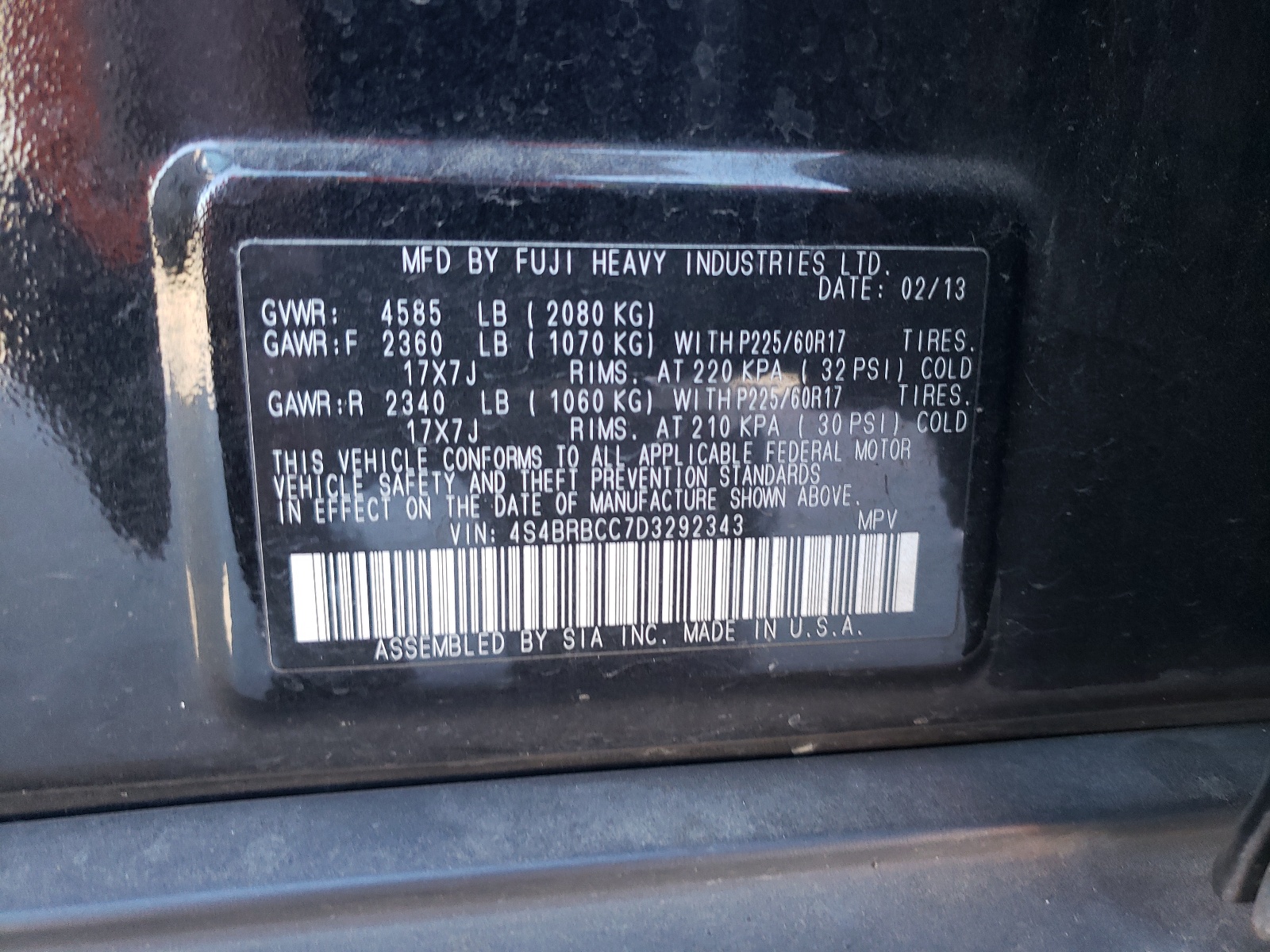 4S4BRBCC7D3292343 2013 Subaru Outback 2.5I Premium