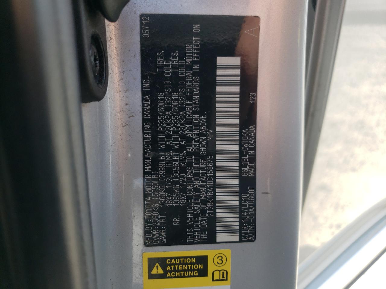 2013 Lexus Rx 350 Base VIN: 2T2BK1BA1DC158675 Lot: 60910954