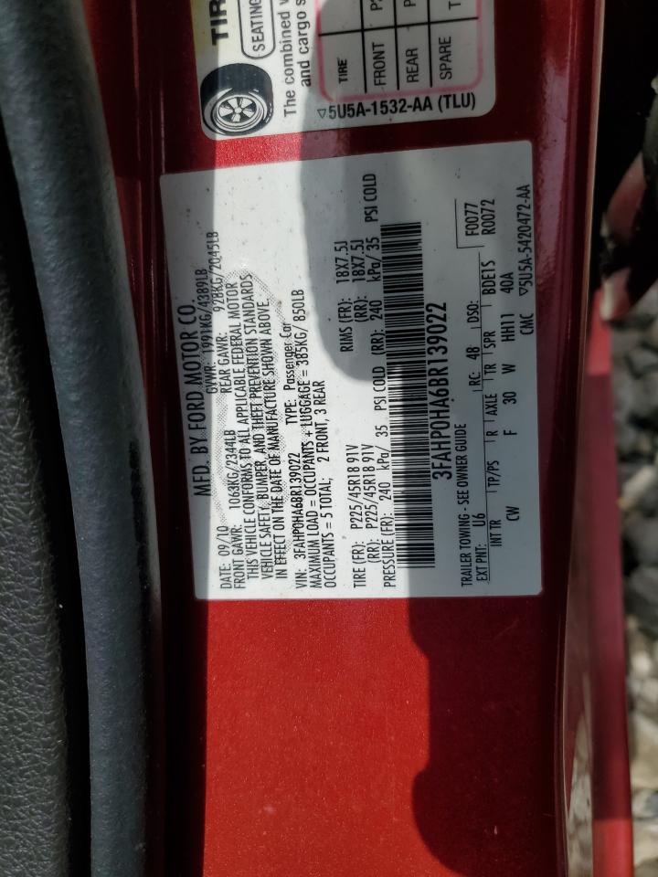 2011 Ford Fusion Se VIN: 3FAHP0HA6BR139022 Lot: 60504744