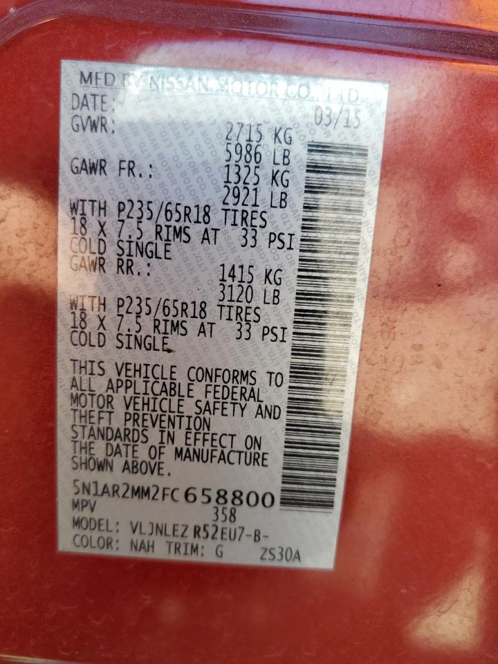 2015 Nissan Pathfinder S VIN: 5N1AR2MM2FC658800 Lot: 60928814