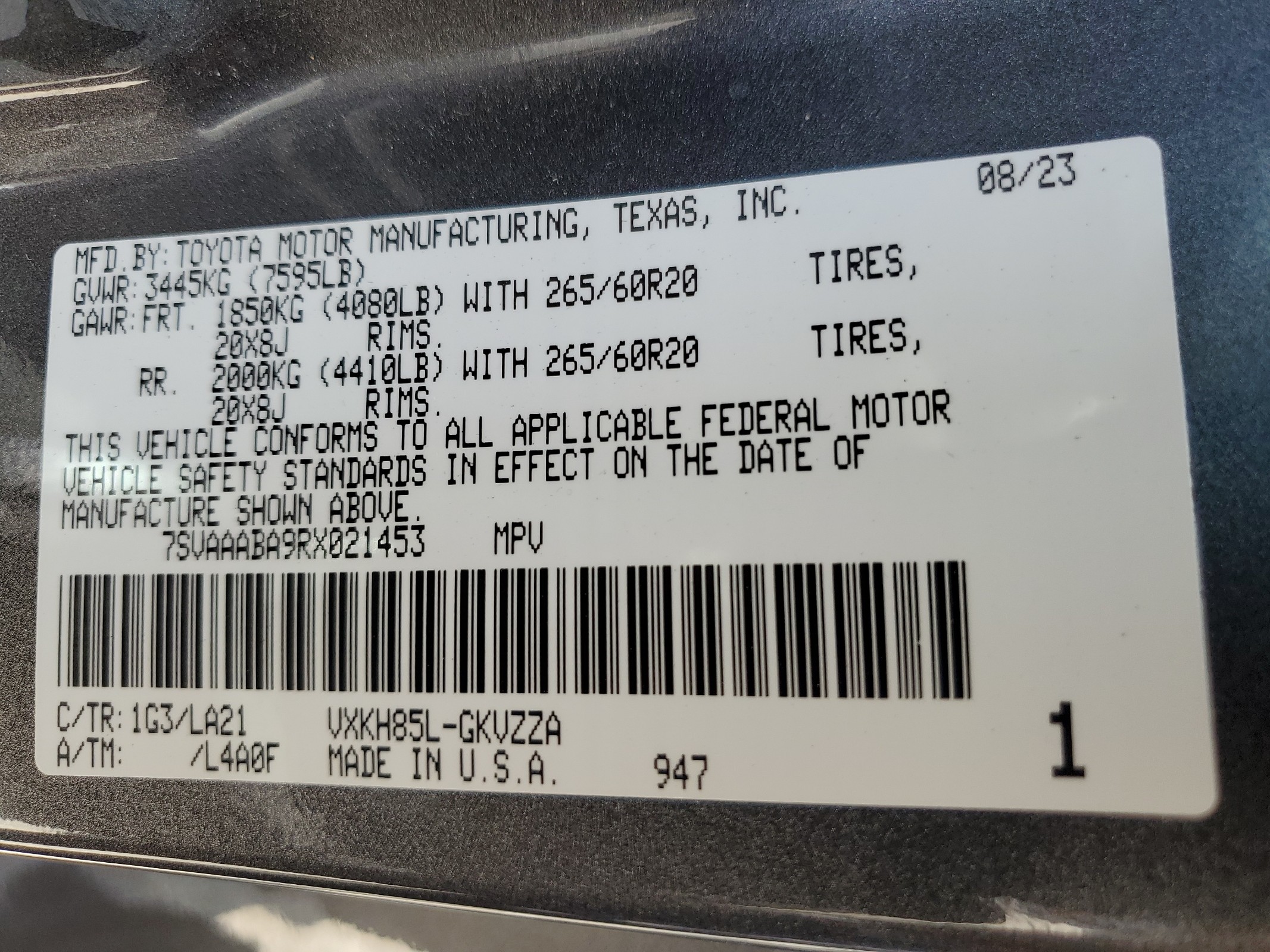 7SVAAABA9RX021453 2024 Toyota Sequoia Sr5