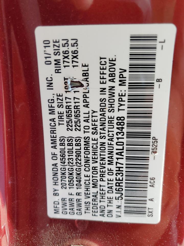 2010 Honda Cr-V Exl VIN: 5J6RE3H71AL013488 Lot: 58524744