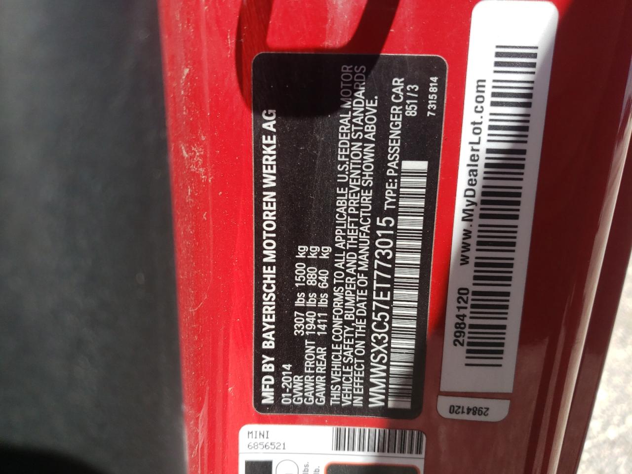 2014 Mini Cooper Coupe S VIN: WMWSX3C57ET773015 Lot: 60567074