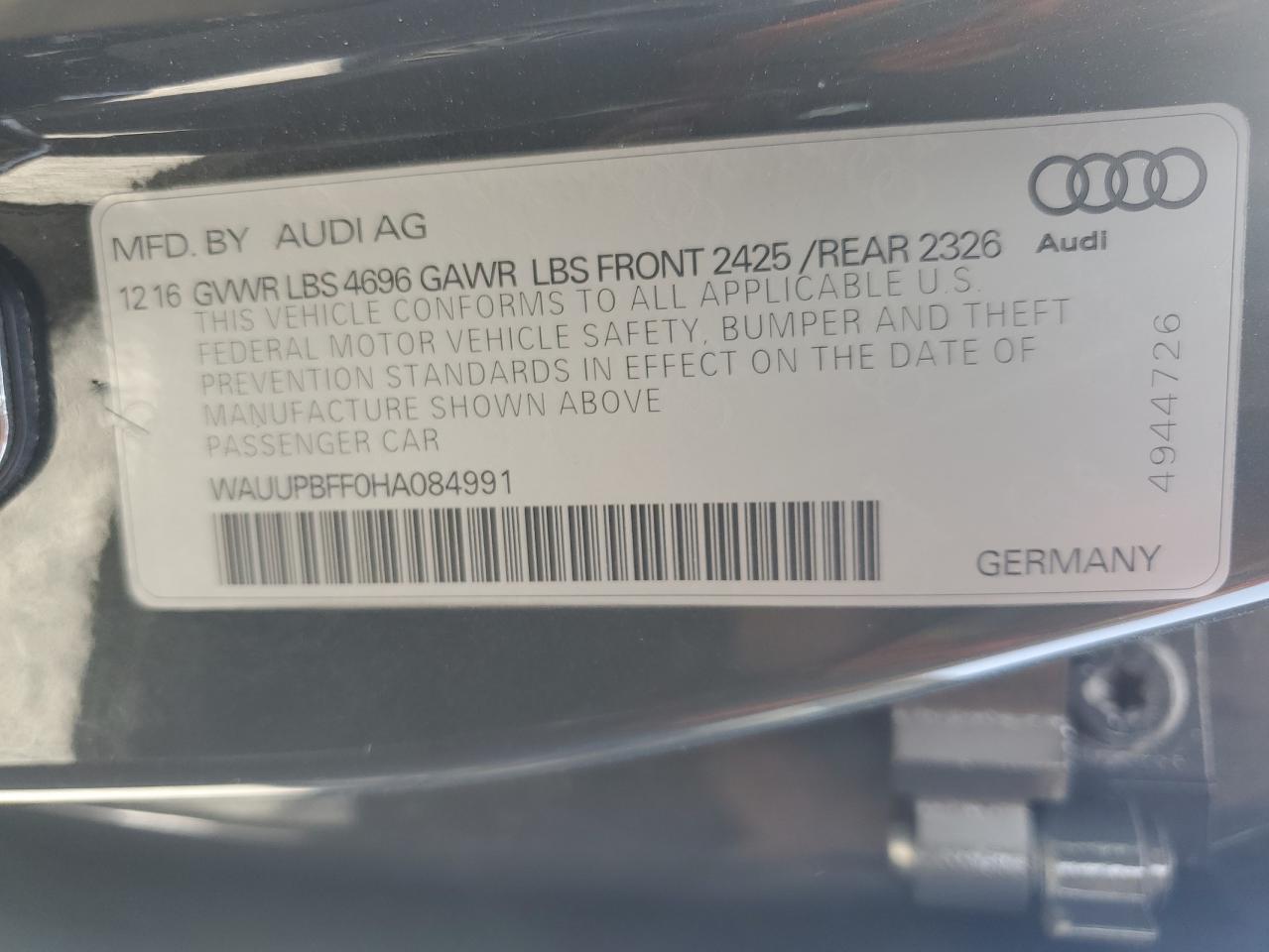 WAUUPBFF0HA084991 2017 Audi A3 E-Tron Premium