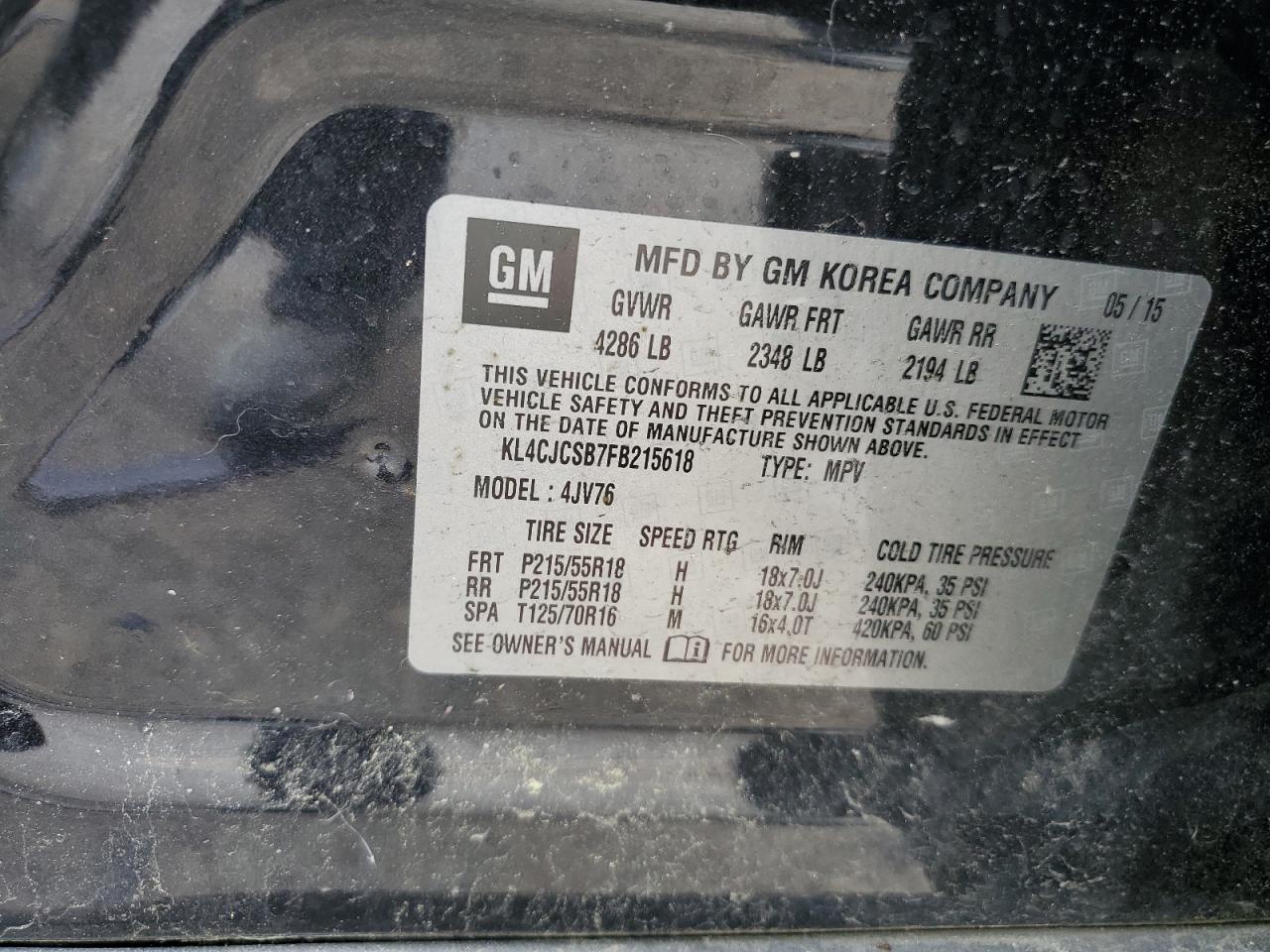 KL4CJCSB7FB215618 2015 Buick Encore