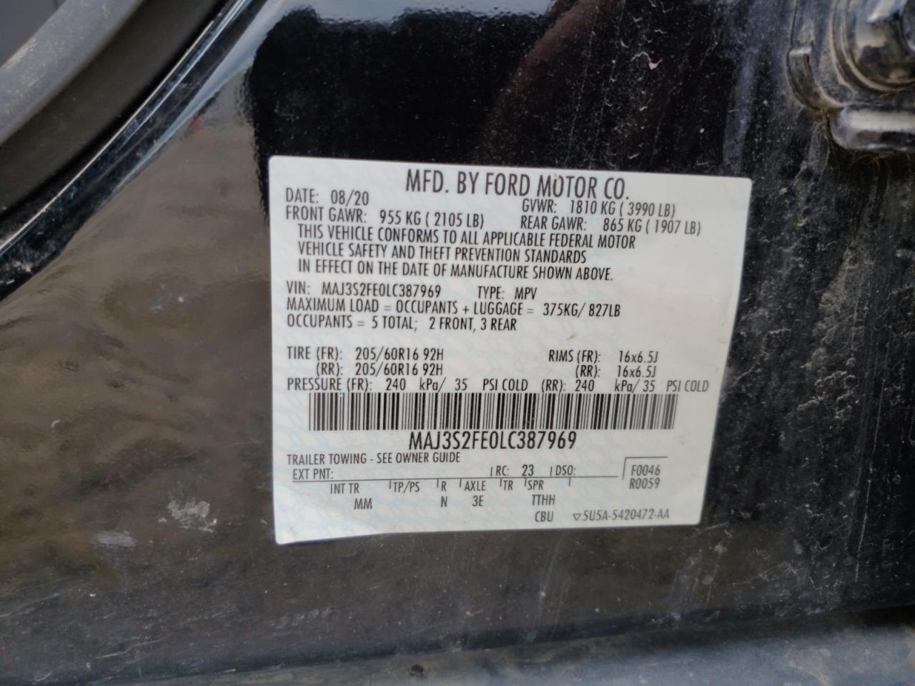 2020 Ford Ecosport S VIN: MAJ3S2FE0LC387969 Lot: 57873914