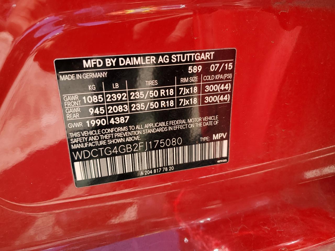 2015 Mercedes-Benz Gla 250 4Matic VIN: WDCTG4GB2FJ175080 Lot: 57665244