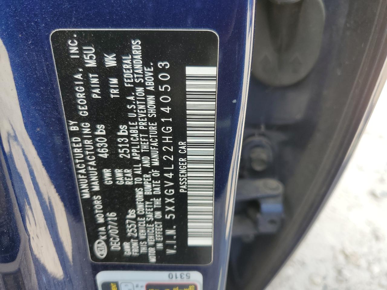 2017 Kia Optima Sxl VIN: 5XXGV4L22HG140503 Lot: 60271094