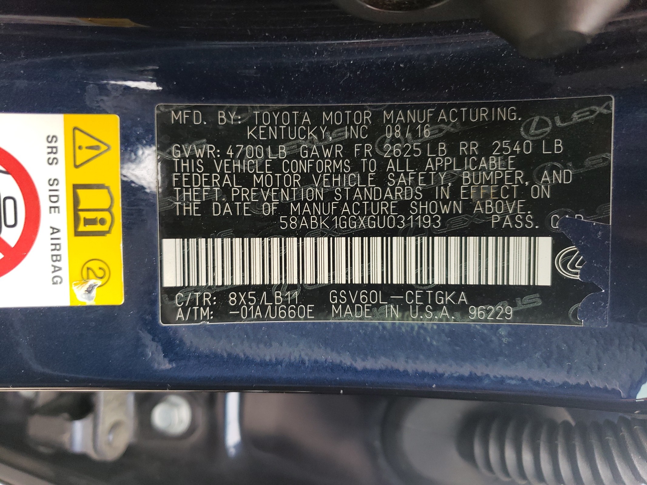 58ABK1GGXGU031193 2016 Lexus Es 350