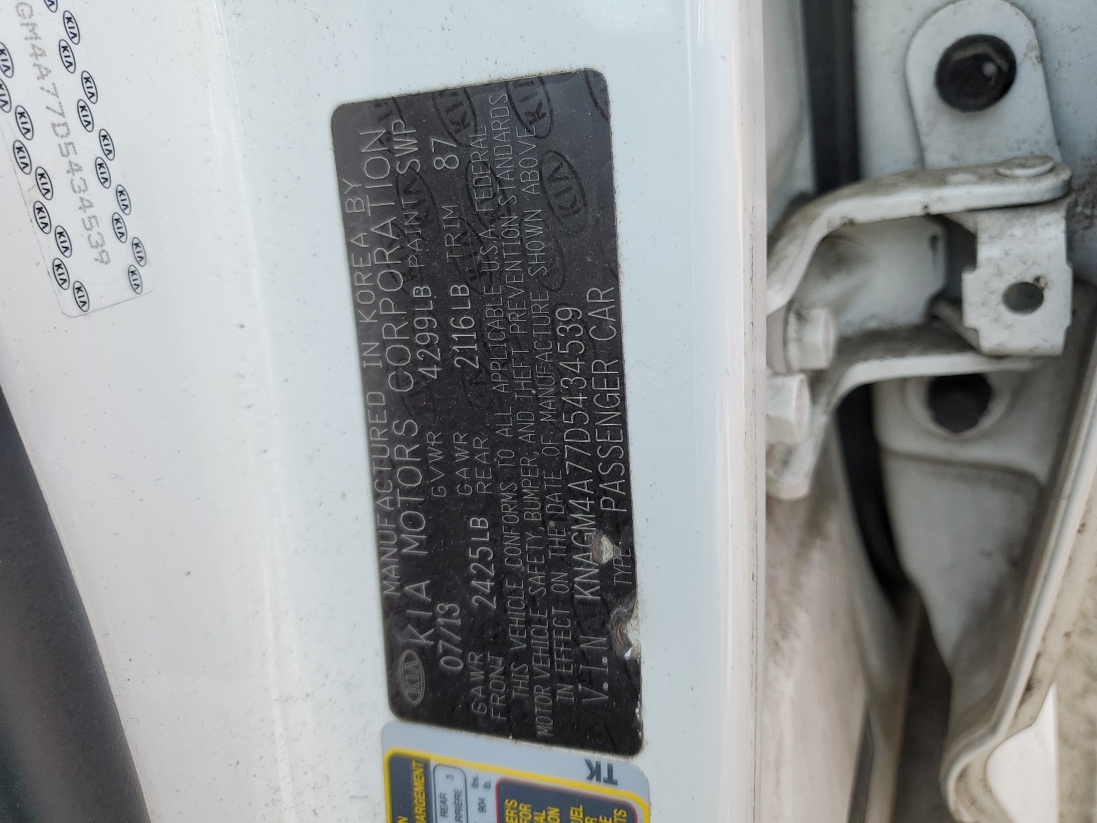 KNAGM4A77D5434539 2013 Kia Optima Lx