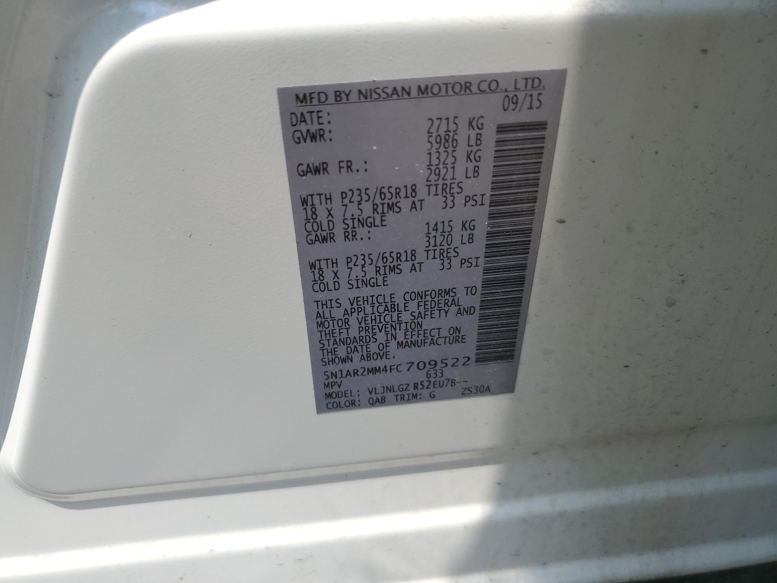 5N1AR2MM4FC709522 2015 Nissan Pathfinder S