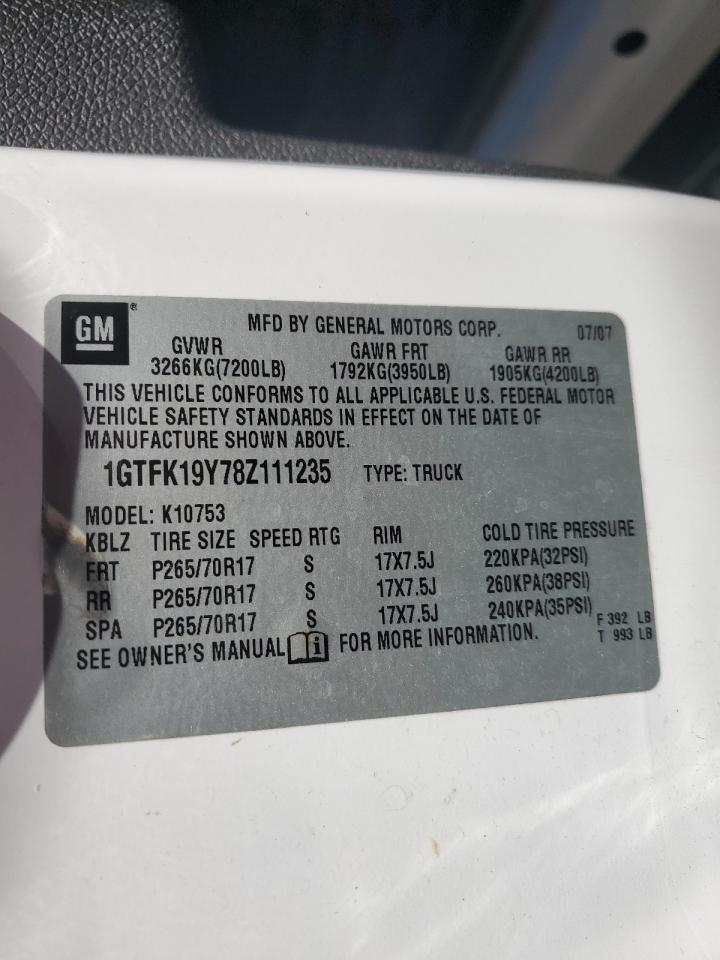 2008 GMC Sierra K1500 VIN: 1GTFK19Y78Z111235 Lot: 57664024