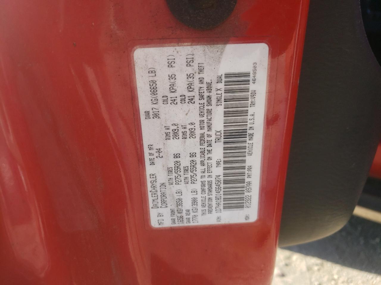 2004 Dodge Ram 1500 St VIN: 1D7HA18D14S645074 Lot: 58732984