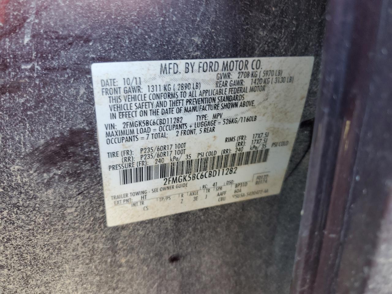 2012 Ford Flex Se VIN: 2FMGK5BC6CBD11282 Lot: 57847674