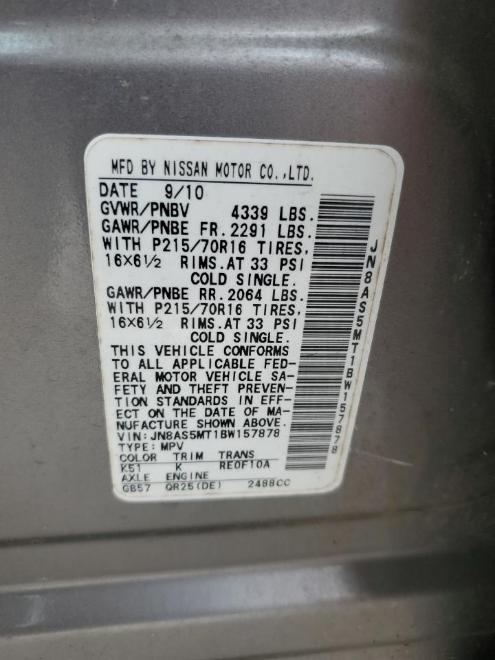 2011 Nissan Rogue S VIN: JN8AS5MT1BW157878 Lot: 57838464