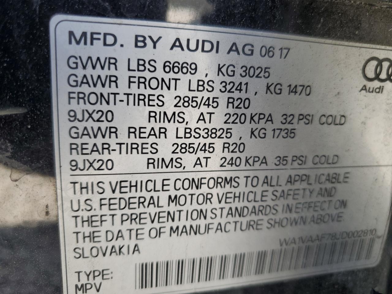 2018 Audi Q7 Prestige VIN: WA1VAAF78JD002810 Lot: 57446664