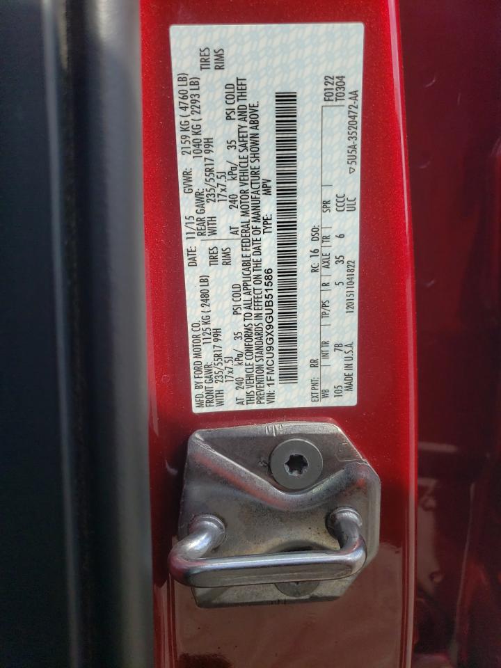 2016 Ford Escape Se VIN: 1FMCU9GX9GUB51586 Lot: 57169174