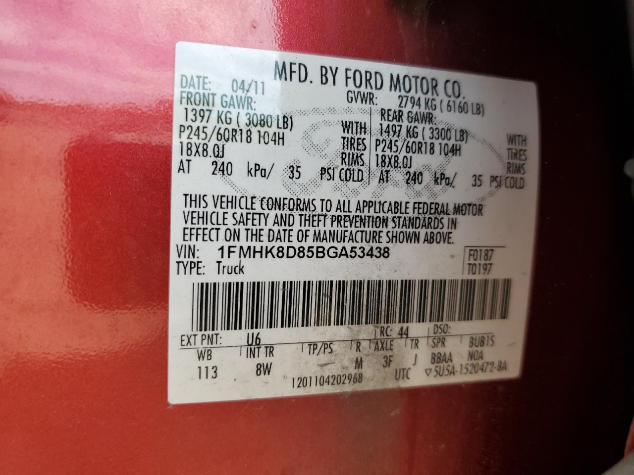 2011 Ford Explorer Xlt VIN: 1FMHK8D85BGA53438 Lot: 59301814